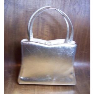 Silver Vinyl Handbag Rhinestones Signed HL